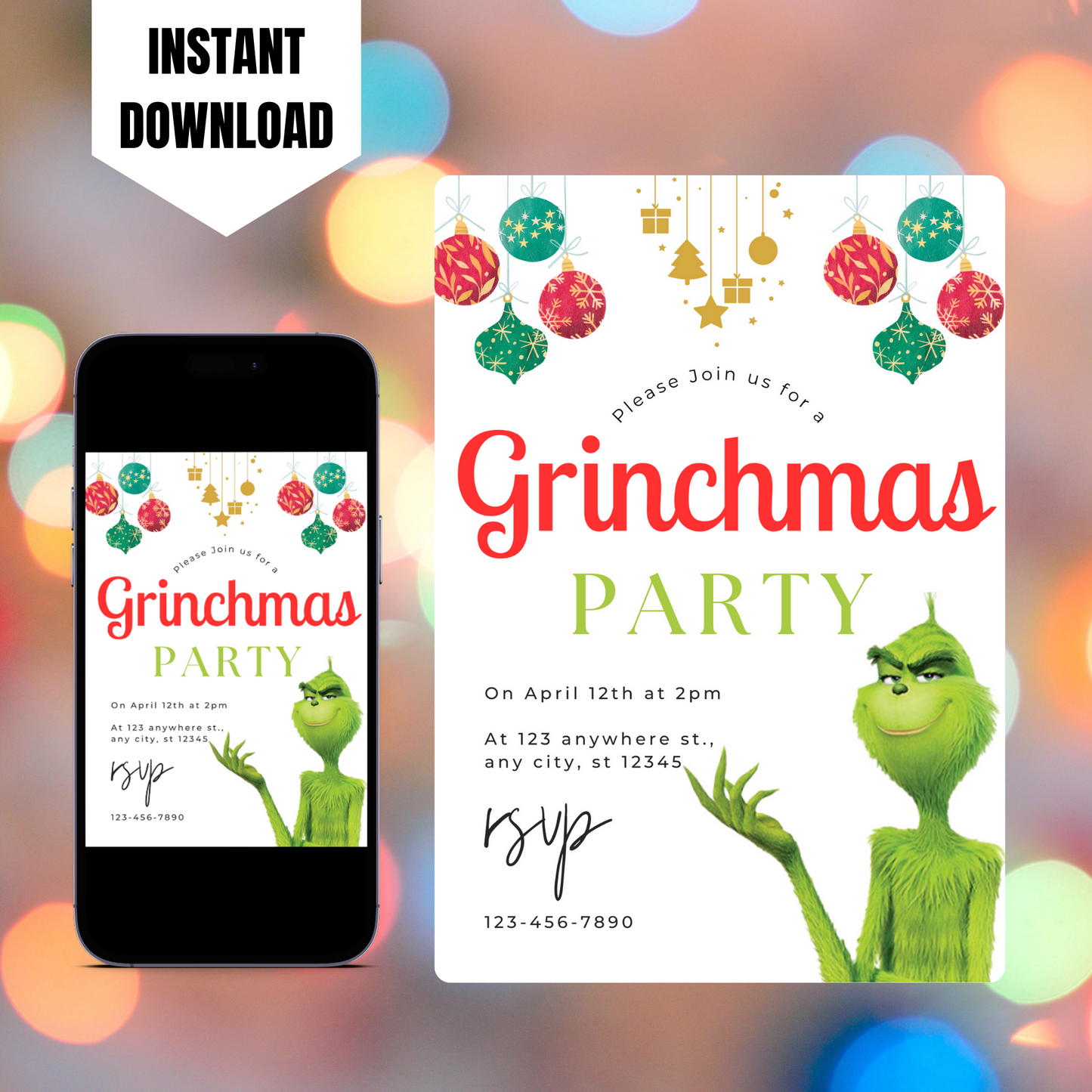 Grinchmas Christmas Party Invitation Template | Grinch Invite