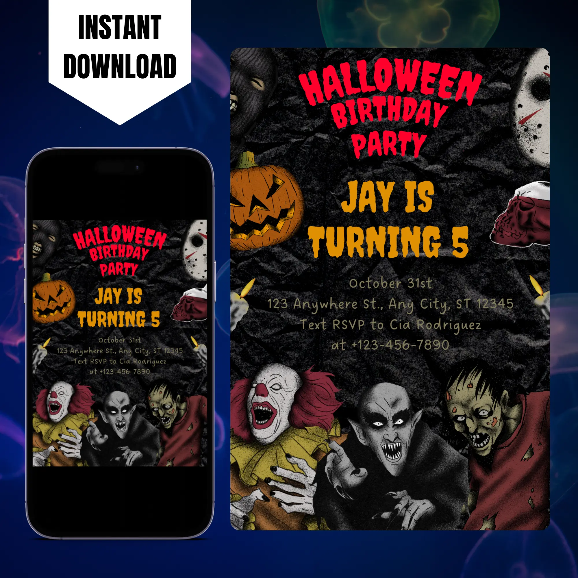 Horror Halloween Birthday Party Invitation Template – CreativeRino