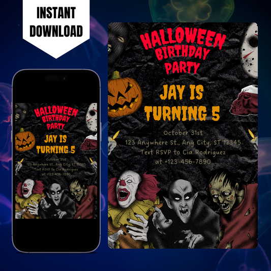 Horror Halloween Birthday Party Invitation Template