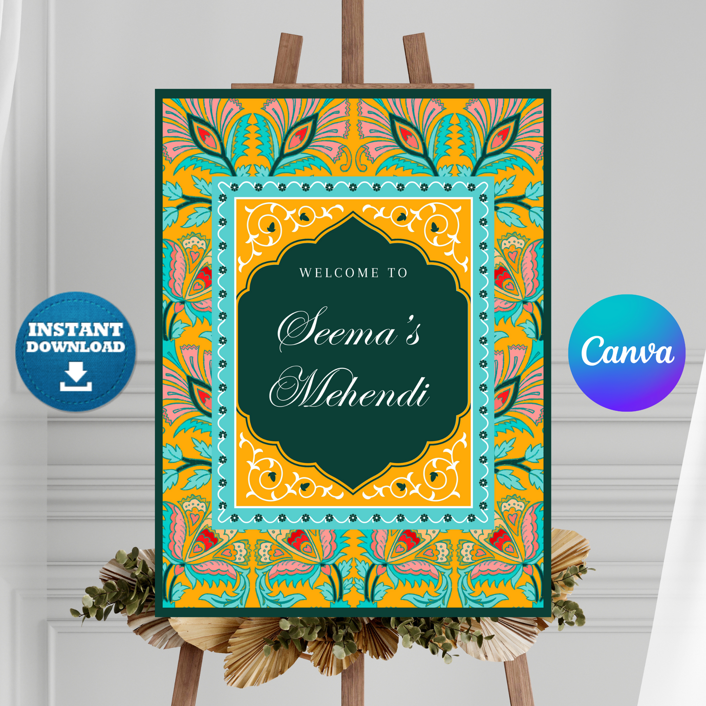 Mehndi Sign Template | Indian Wedding Welcome Sign