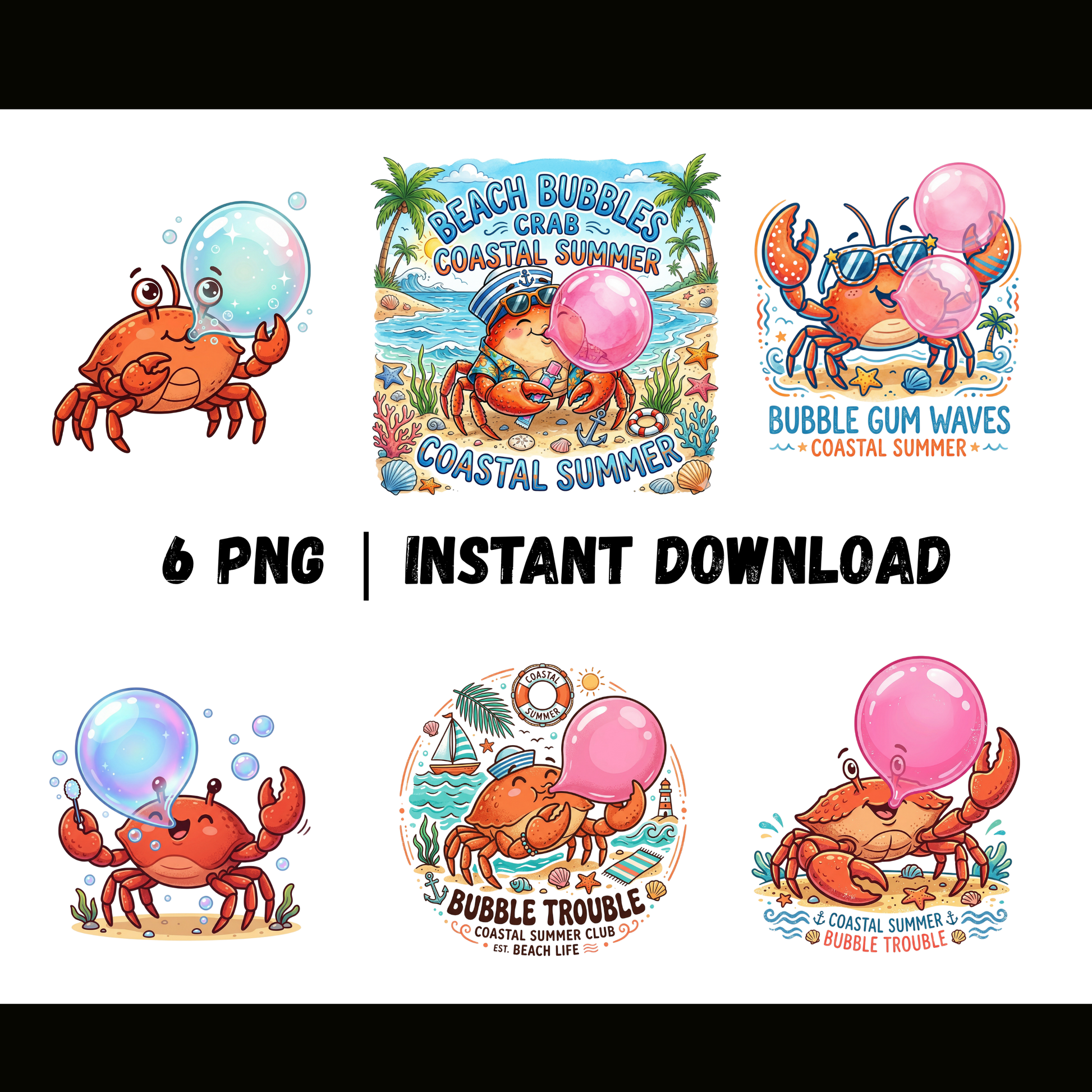 Cute Crab Blowing Bubble PNG – Summer Beach Clipart Digital Download CreativeRino