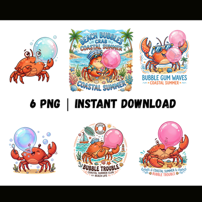 Cute Crab Blowing Bubble PNG – Summer Beach Clipart Digital Download CreativeRino