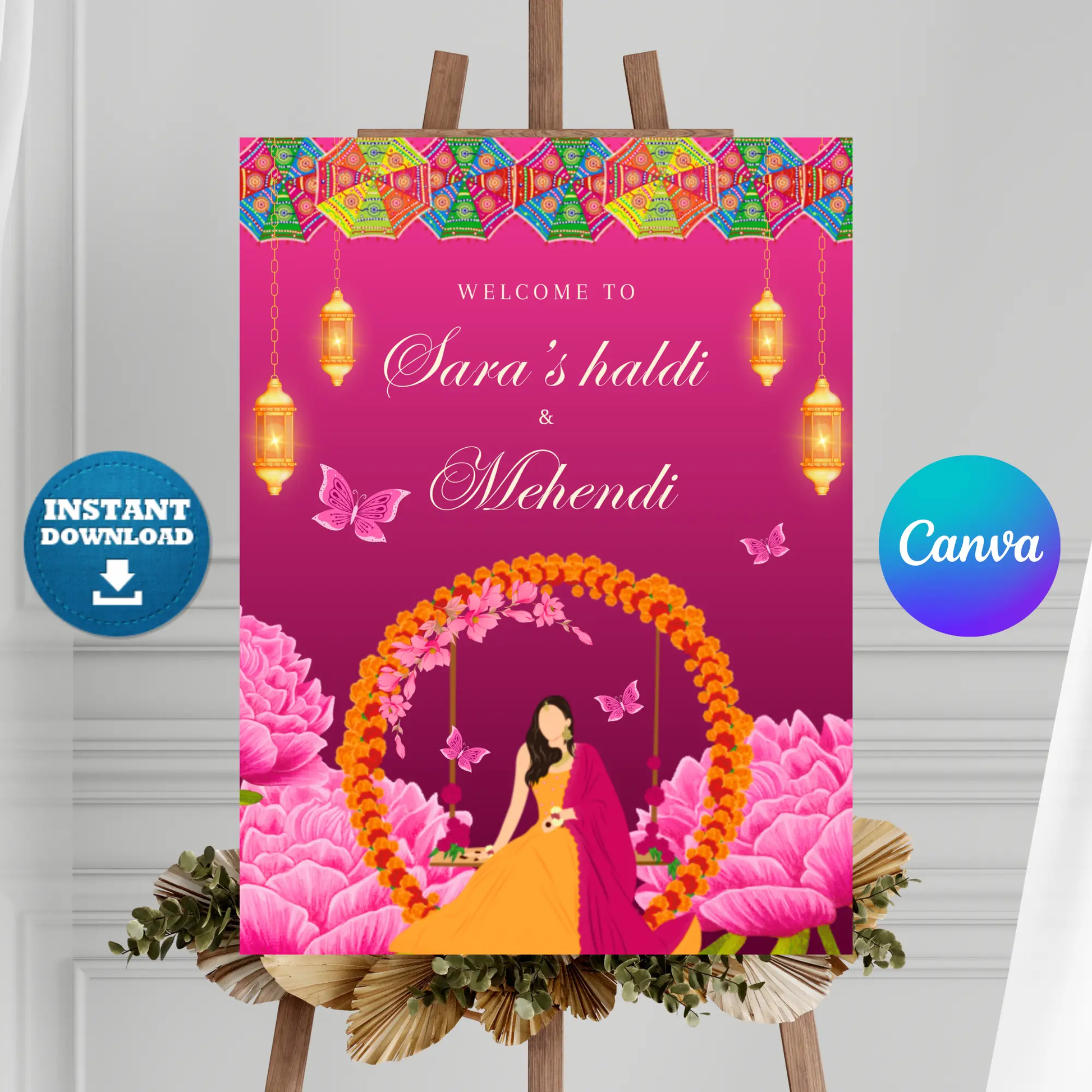 Mehndi Sign Template | Indian Wedding Welcome Sign - CreativeRino