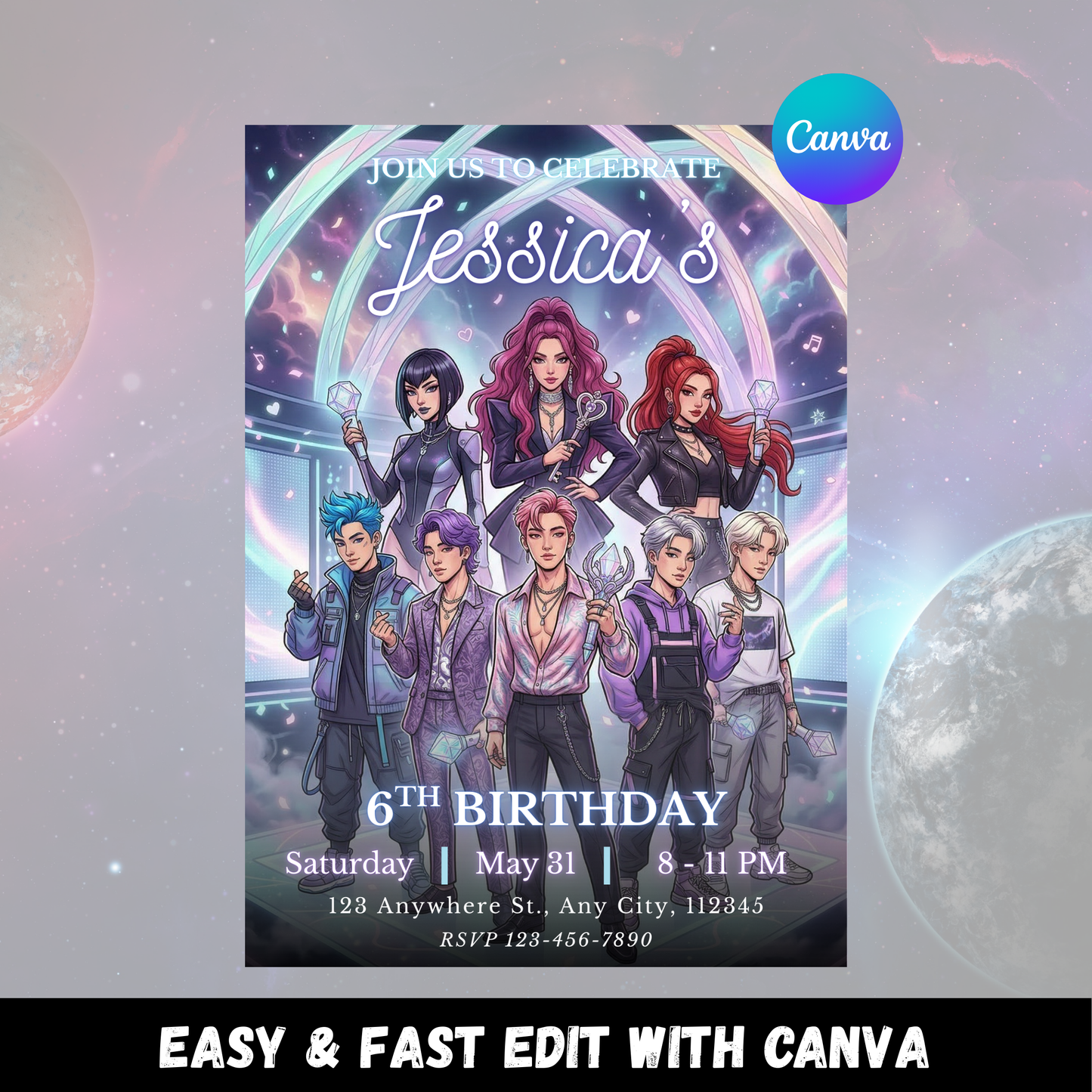 Kpop Theme Demon Hunters Birthday Invite – Instant Download CreativeRino