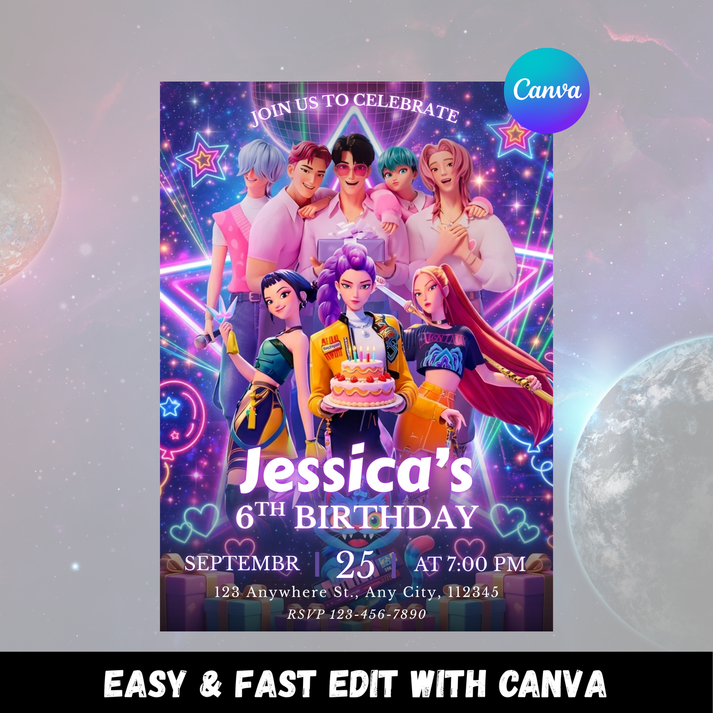 Kpop Demon Hunters Birthday Invitation – Aesthetic Party Invite Design CreativeRino