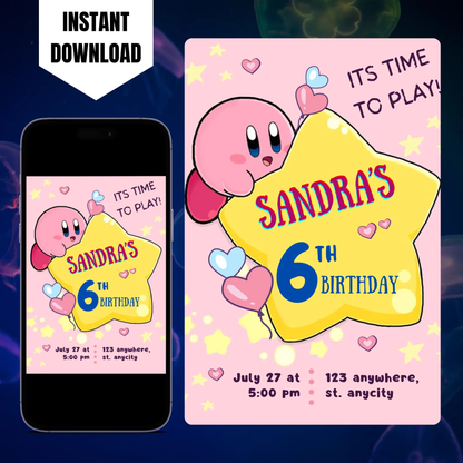 Kirby Birthday Invitation Template CreativeRino
