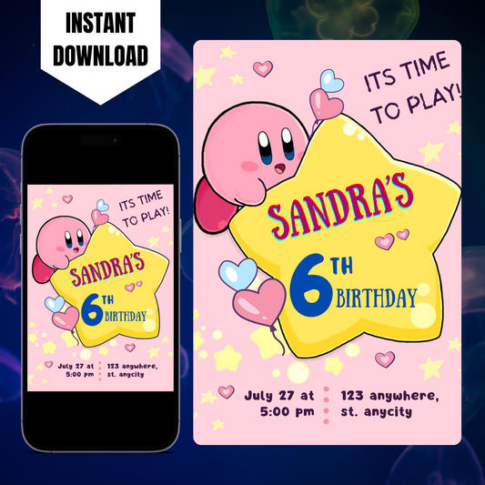 Kirby Birthday Invitation Template