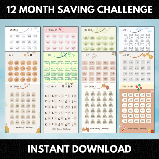 12 Month Saving Challenge Bundle | Pound Saving Challenge | Saving Money Challenge