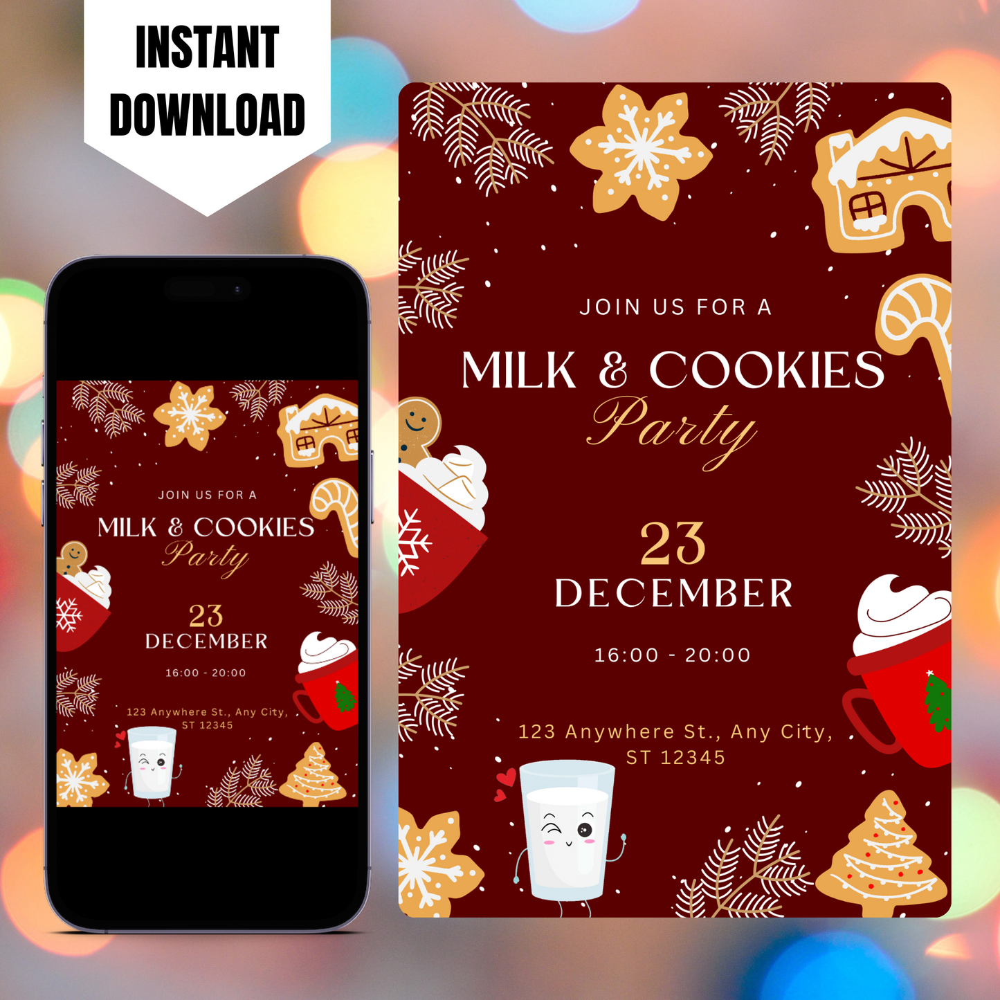 Milk and Cookies Christmas Invitation Template