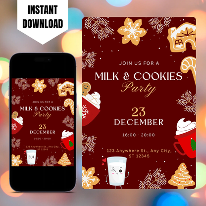 Milk and Cookies Christmas Invitation Template CreativeRino