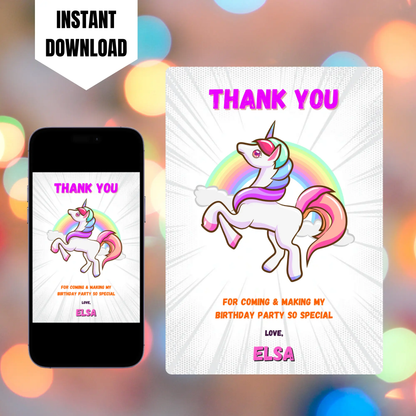 Unicorn Thank You Card Template CreativeRino