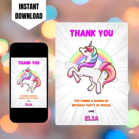 Unicorn Thank You Card Template