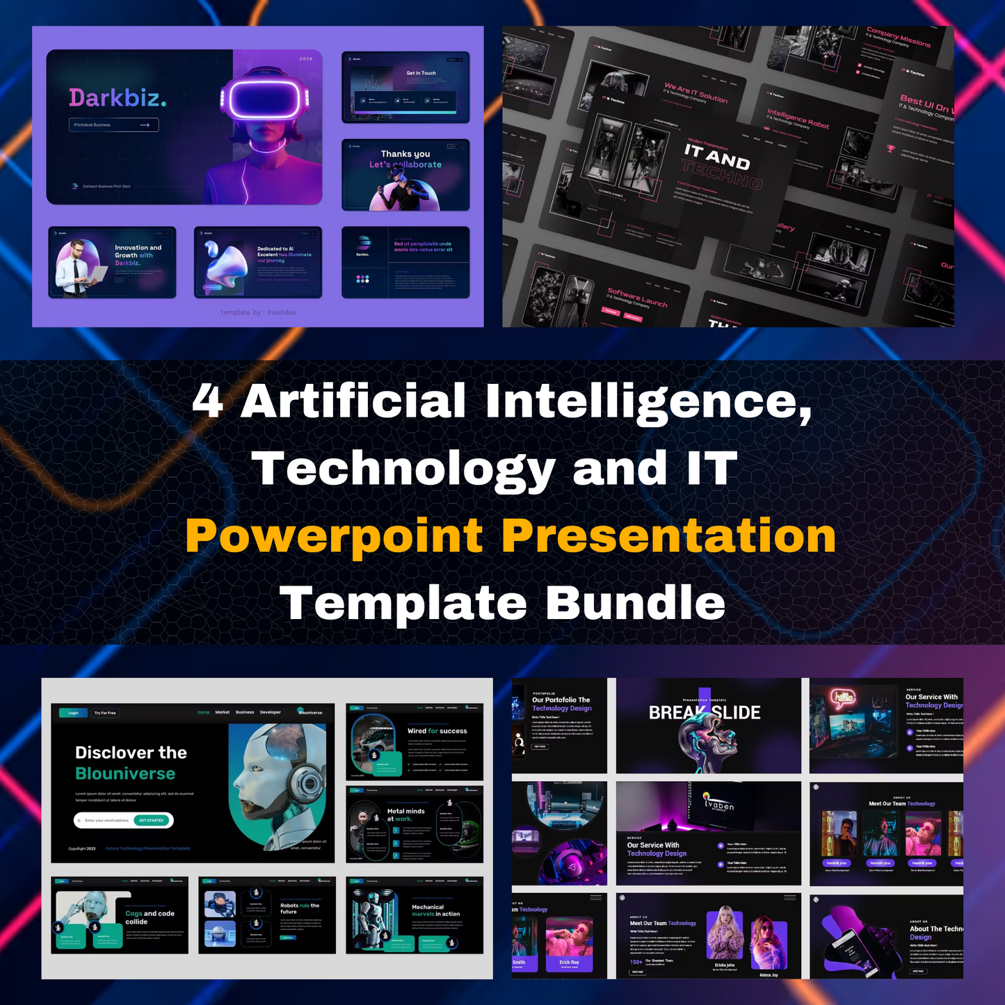 4 Modern Artificial Intelligence Powerpoint Presentation Template Bundle | Technology & IT Business Presentation Templates