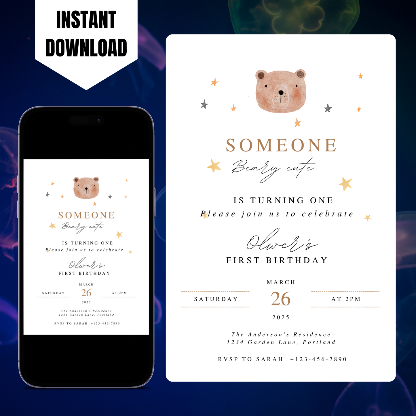 Teddy Bear Birthday Invitation Template | Someone Beary Cute Invite