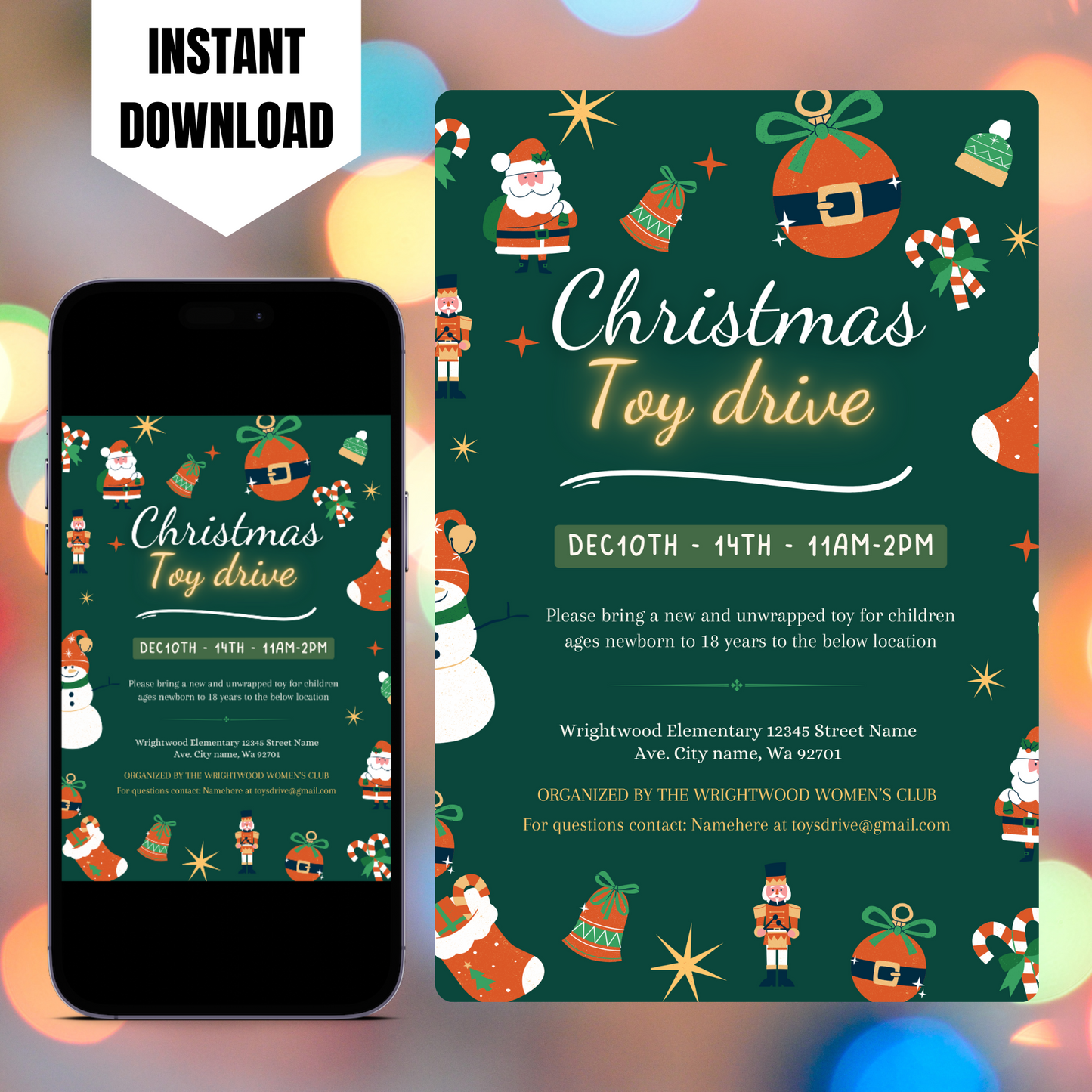 Christmas Toy Drive Flyer Template | Toy Drive Invitation