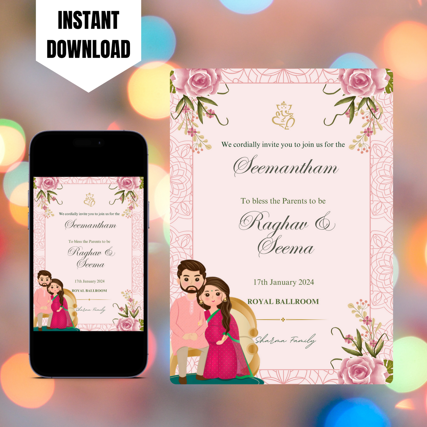 Seemantham Invite Template | Indian Baby Shower Invitation