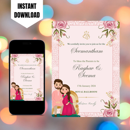 Seemantham Invite Template | Indian Baby Shower Invitation CreativeRino