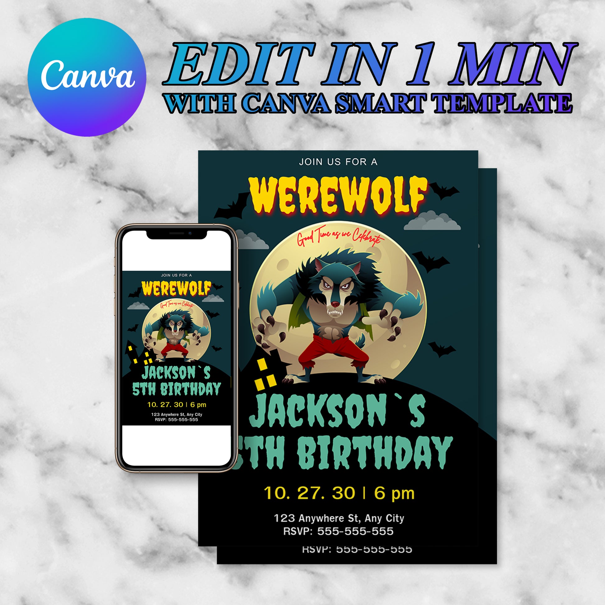 Werewolf Birthday Invitation Template - CreativeRino