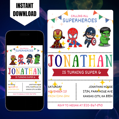 Superhero Birthday Invitation Template | Avengers Invite CreativeRino