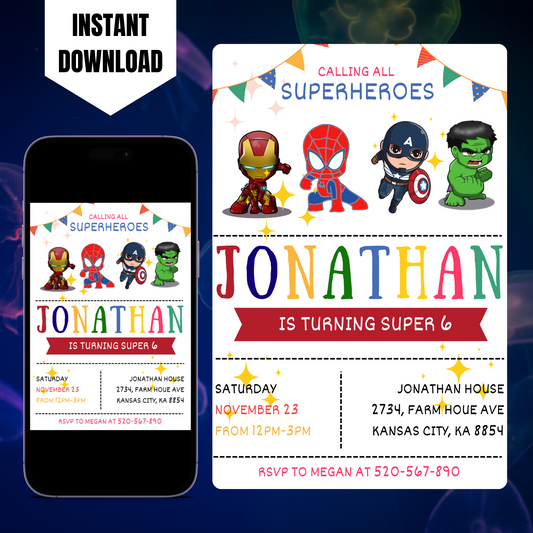 Superhero Birthday Invitation Template | Avengers Invite