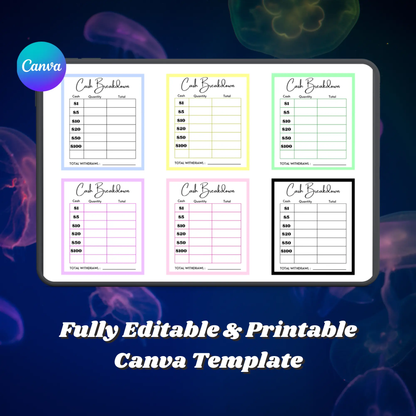 Cash Breakdown Slip Template | Cash Budgeting Teller Slip - CreativeRino