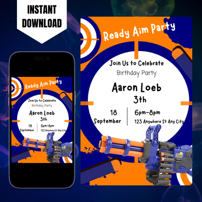 Nerf Dart Gun Birthday Invitation Template CreativeRino
