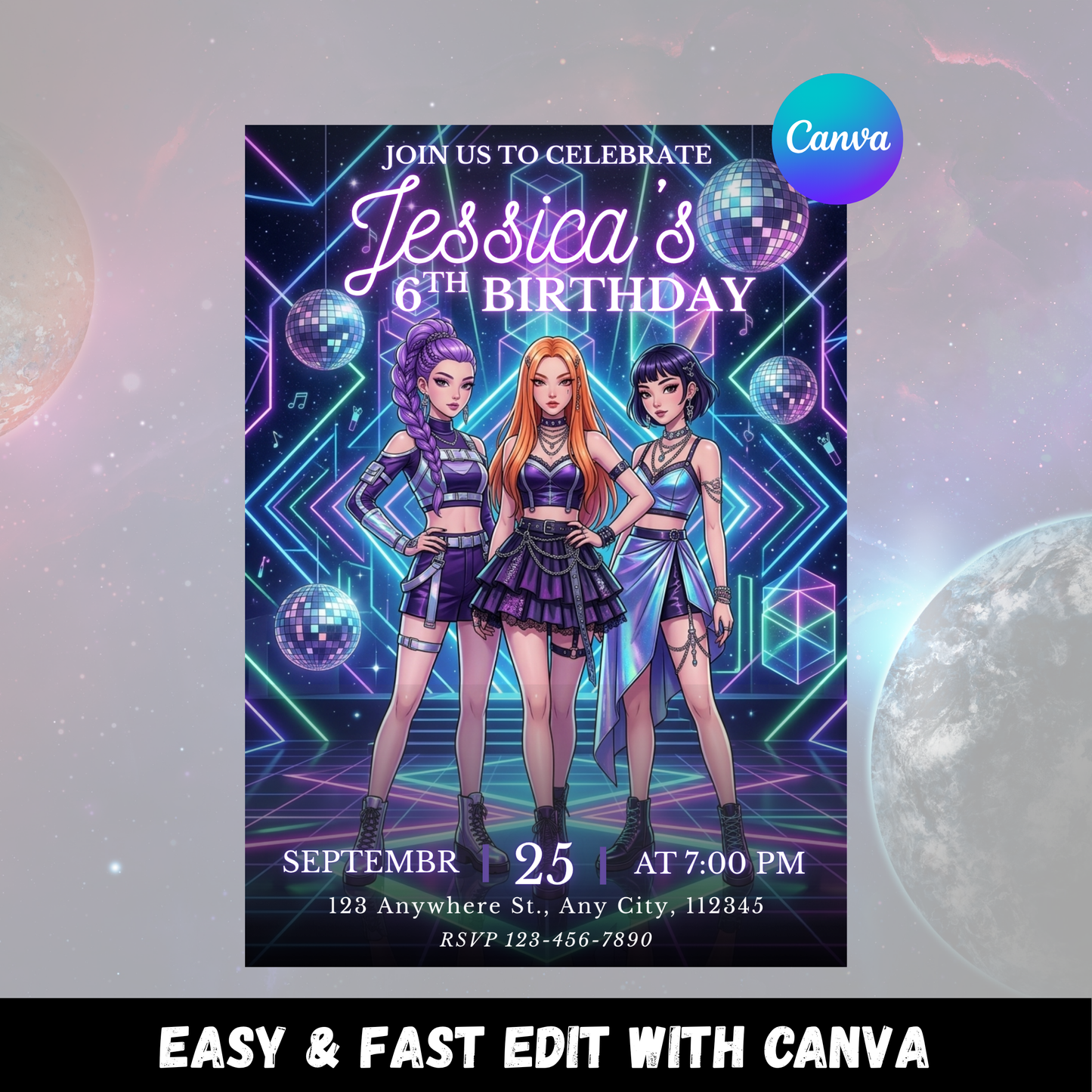Kpop Demon Hunters Party Invite – Printable Birthday Template CreativeRino