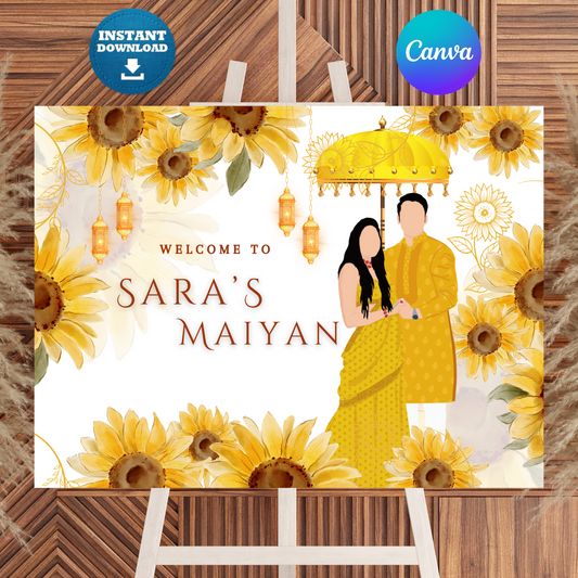 Maiyan Pithi Haldi Sign Template | Indian Wedding Welcome Sign