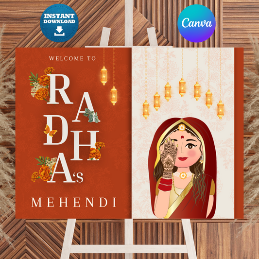 Mehndi Sign Template | Indian Wedding Welcome Sign