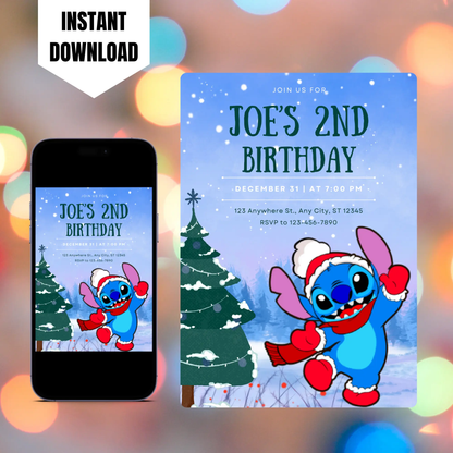 Stitch Christmas Birthday Invitation Template CreativeRino