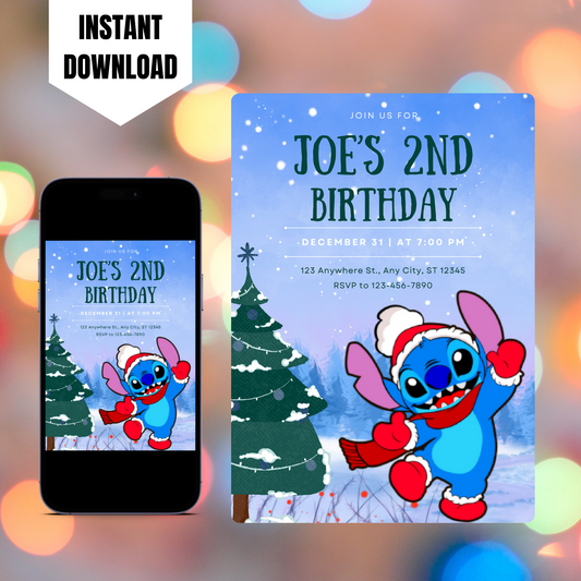 Stitch Christmas Birthday Invitation Template