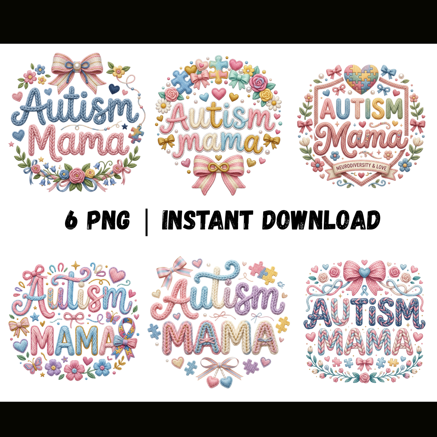 Autism Mama PNG | Autism Awareness Sublimation Design | Coquette Faux Yarn Preppy Designs CreativeRino