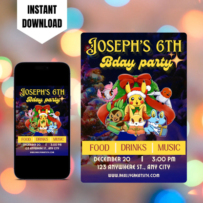Pokemon Christmas Birthday Invitation Template CreativeRino
