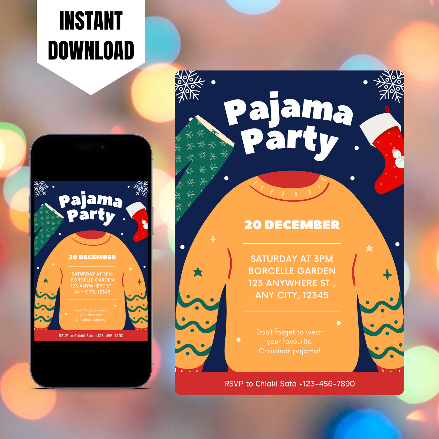 Slumber Christmas Pajamas Party Invitation Template