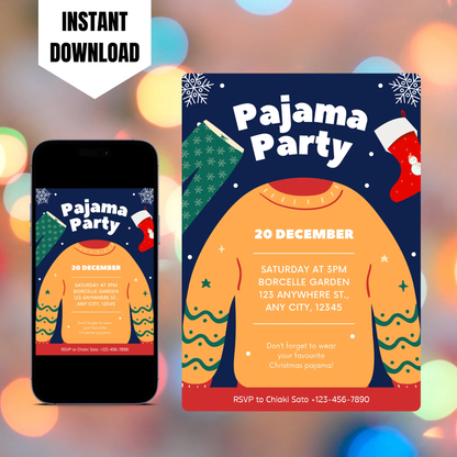 Slumber Christmas Pajamas Party Invitation Template CreativeRino