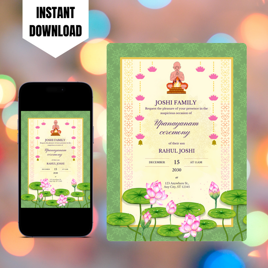 Upanayanam Ceremony Invitation Template | Thread Ceremony Invite