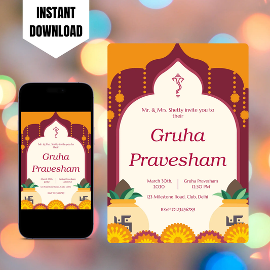Gruhapravesham Invitation Template | Indian Housewarming Invite CreativeRino