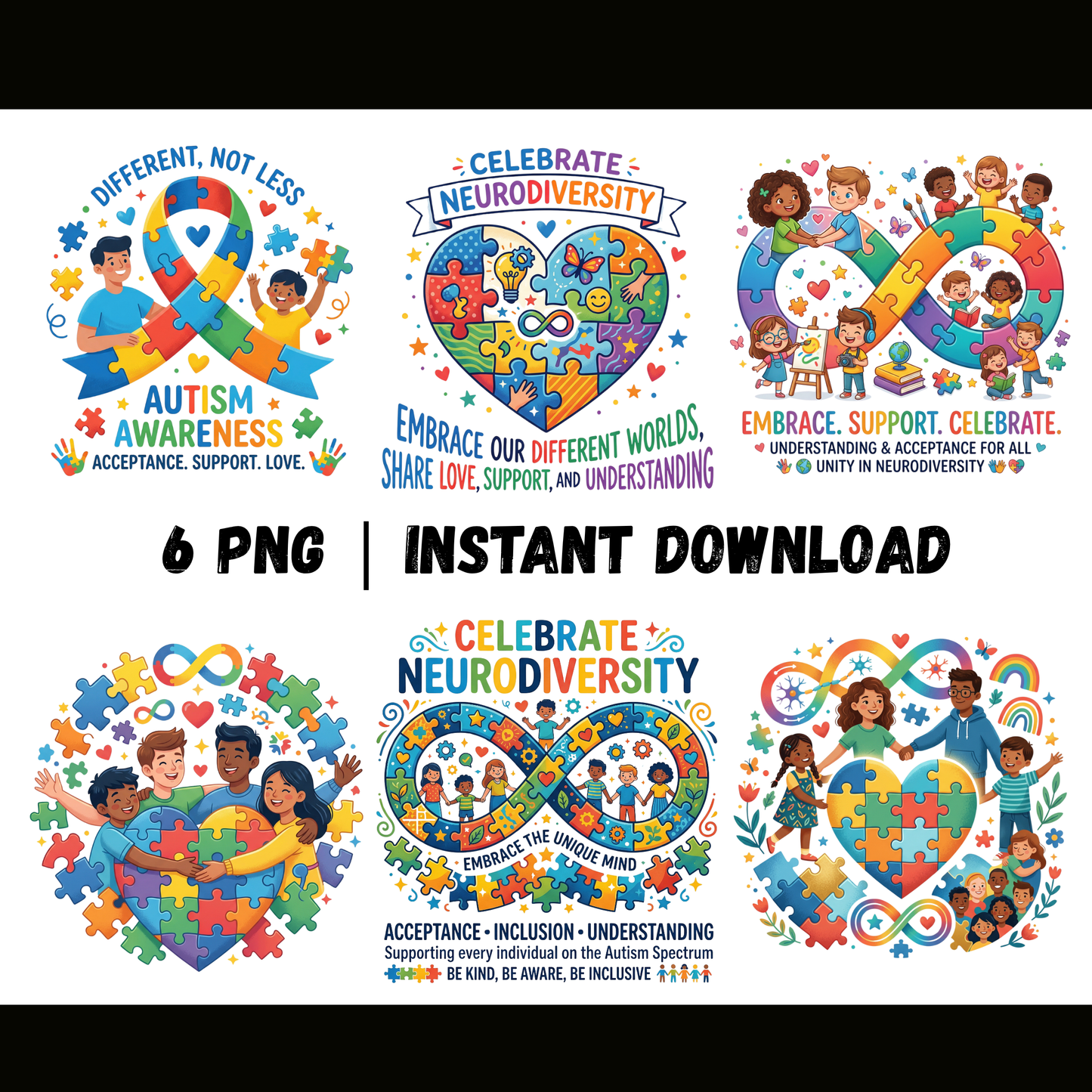Autism Awareness PNG | Neurodiversity Puzzle Sublimation Design (6 PNG Files) CreativeRino