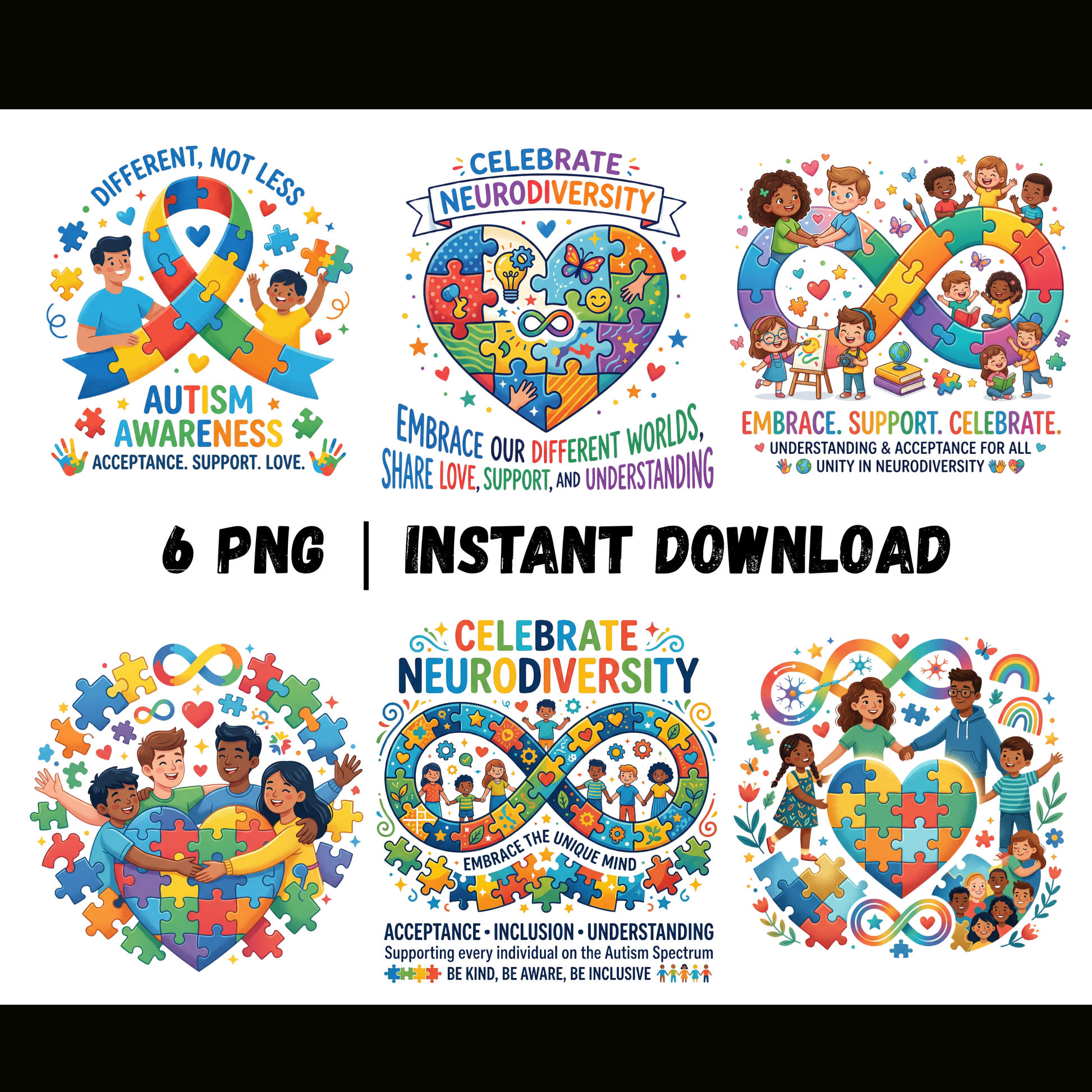 Autism Awareness PNG | Neurodiversity Puzzle Sublimation Design (6 PNG Files) CreativeRino