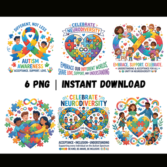 Autism Awareness PNG | Neurodiversity Puzzle Sublimation Design (6 PNG Files) CreativeRino