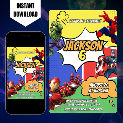 Superhero Birthday Invitation Template | Marvel Avengers Birthday Invite CreativeRino