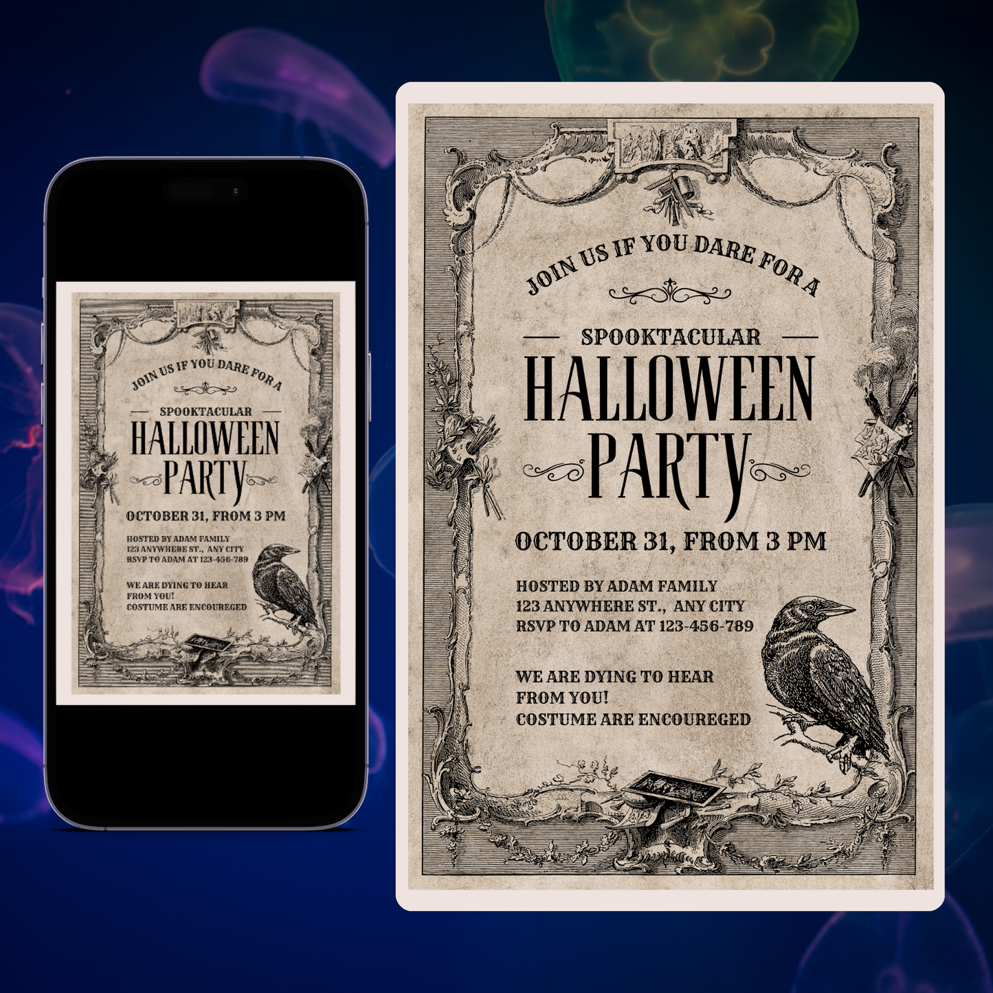 Vintage Halloween Party Invitation Template