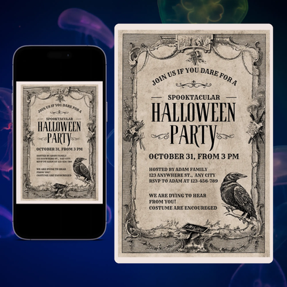 Vintage Halloween Party Invitation Template CreativeRino