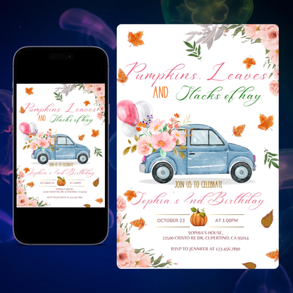 Fall Pumpkin Truck Birthday Party Invitation Template CreativeRino