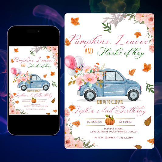 Fall Pumpkin Truck Birthday Party Invitation Template