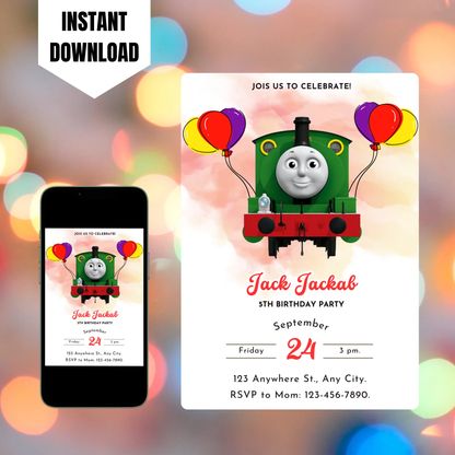 Percy the Train Birthday Invitation Template CreativeRino