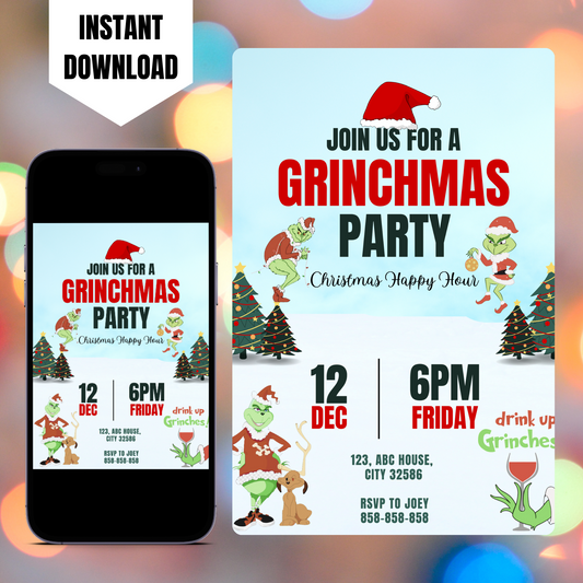 Grinchmas Christmas Party Invitation Template | Grinch Invite