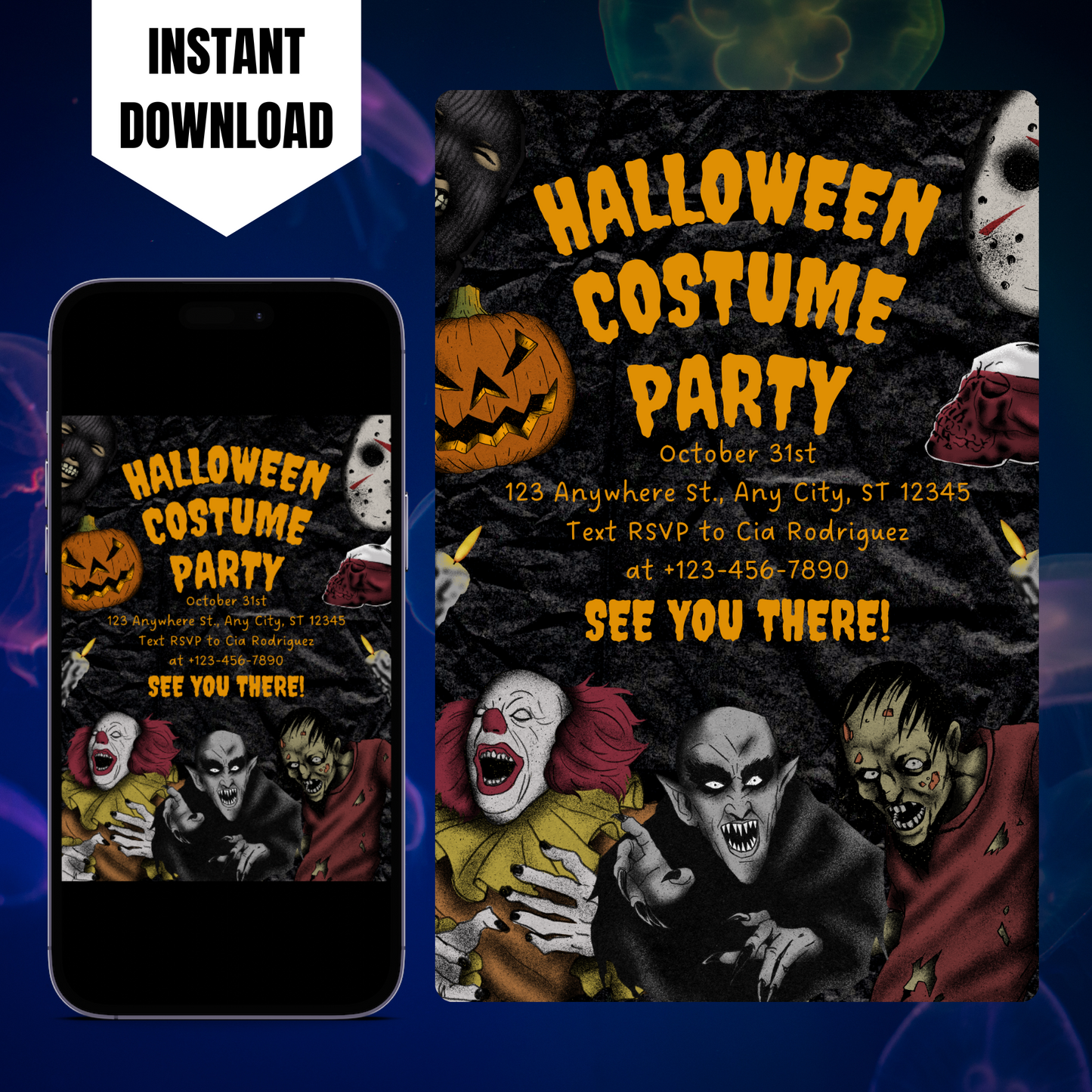 Horror Halloween Costume Party Invitation Template