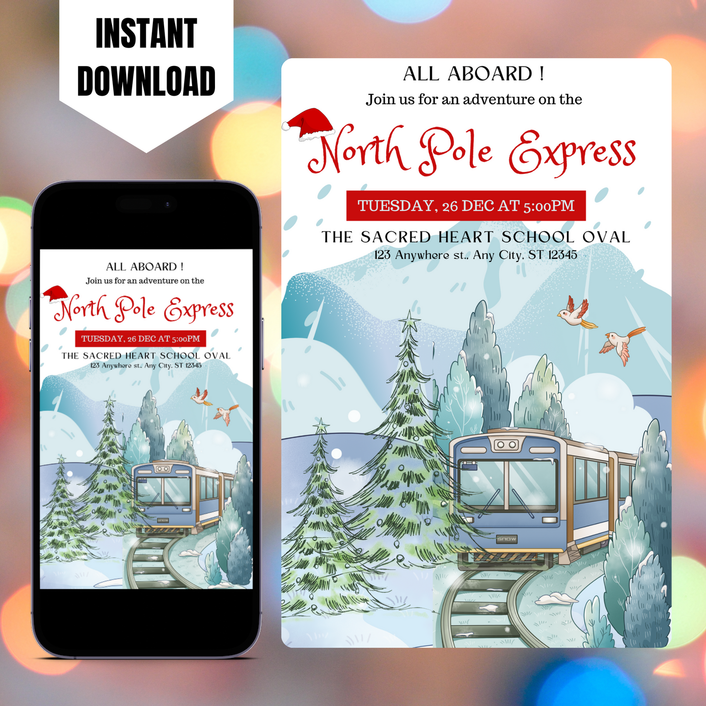 Christmas North Pole Express Train Invitation Flyer Template