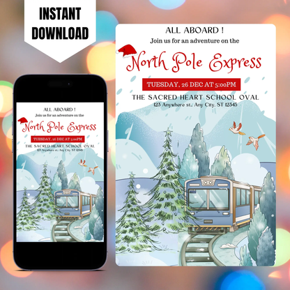 Christmas North Pole Express Train Invitation Flyer Template CreativeRino